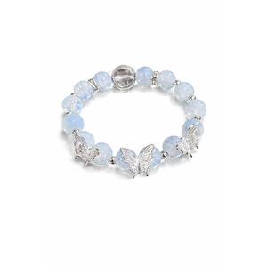 Blue Faceted Crackle Blue & Clear Bead Butterfly Charm Stretch Bracelet NWT